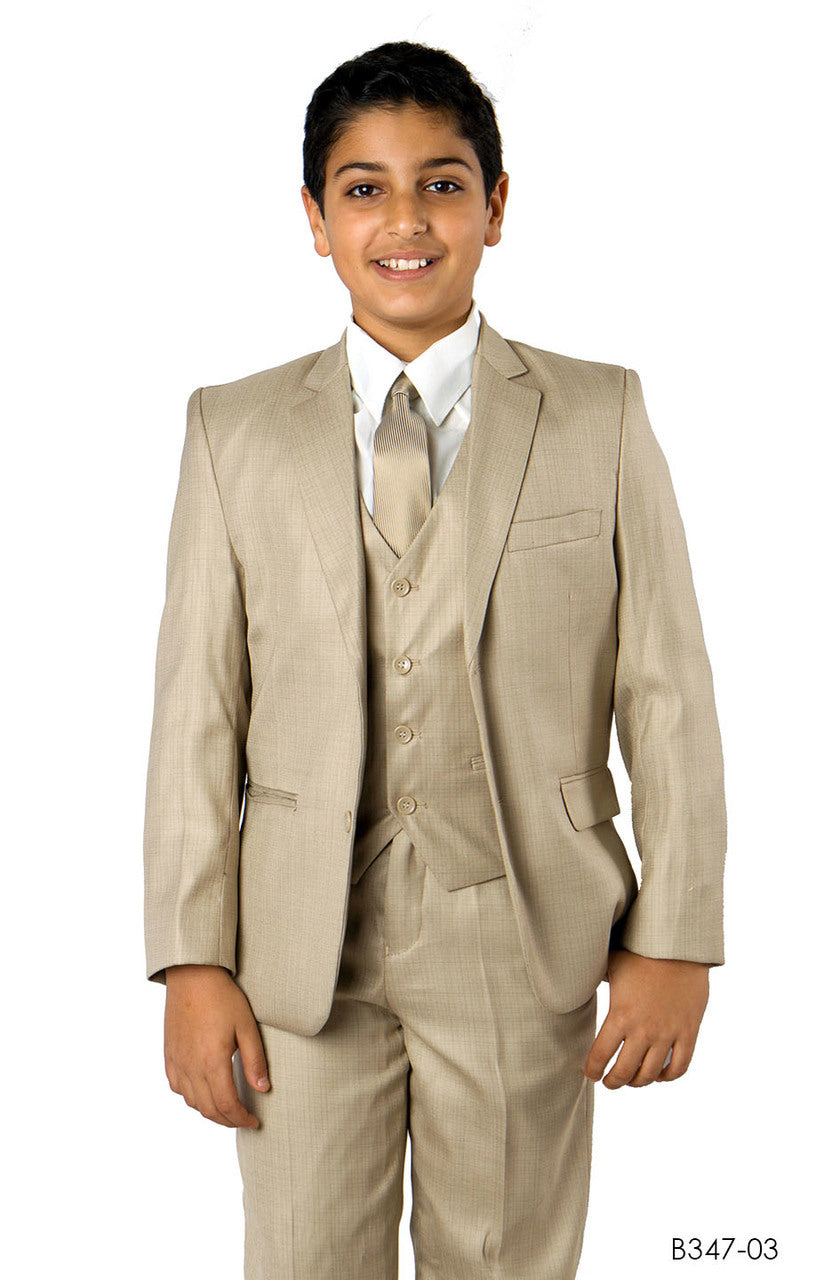 Beige Notch Lapel Husky Fit 5 Piece Tazzio Boy's Suit