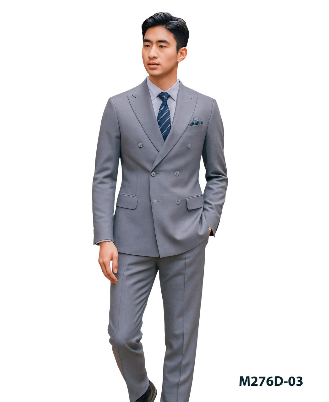 Solid Mid Gray Notch Lapel Double Breasted 2 Piece Slim Fit Azzuro