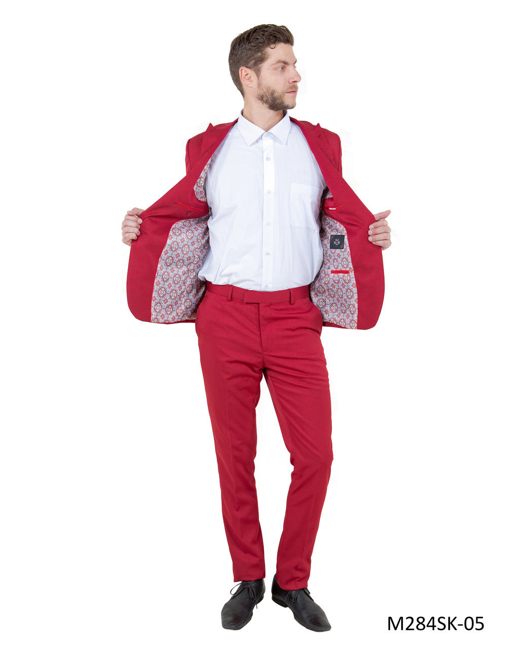 Solid Red Peak Lapel 2 Piece Skinny Fit Tazzio Men's Suit