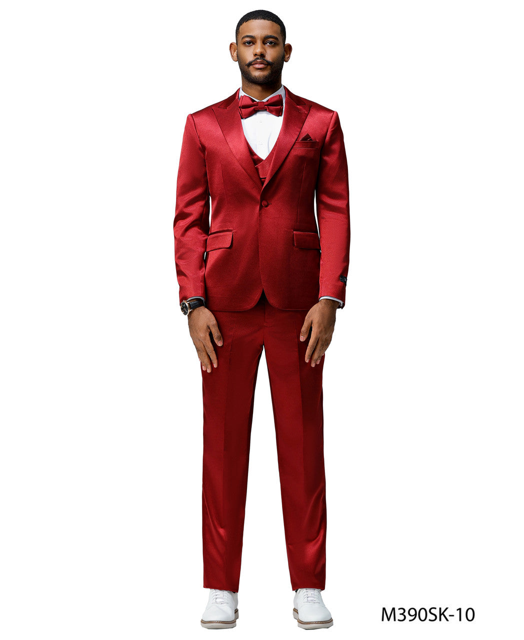 Burgundy Satin Texture Double Breasted Vest Peak Lapel 3 Piece