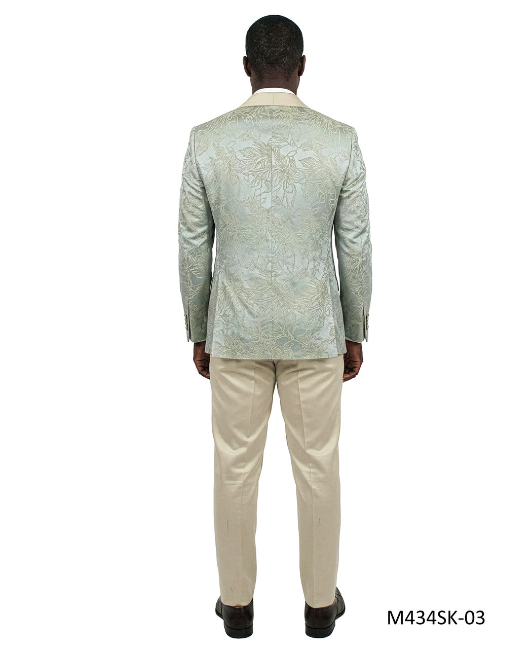 Sage Jacquard Fabric Wide Satin Shawl Lapel 3 Piece Skinny Fit Fashion Men's Suit