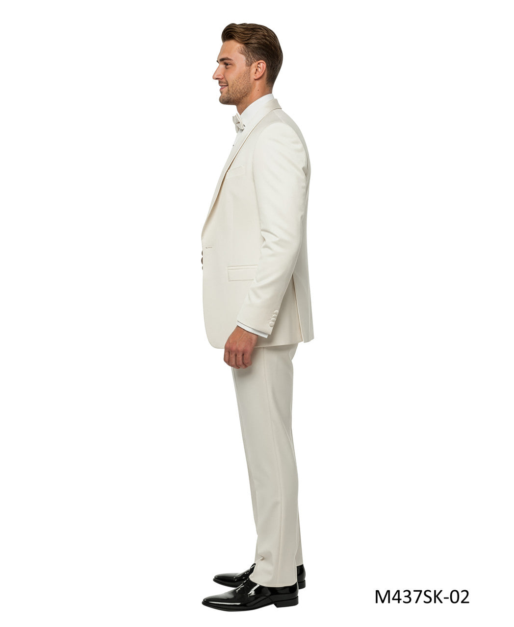 Solid Ivory Wide Shawl Lapel 3 Piece Skinny Fit Men's Suit