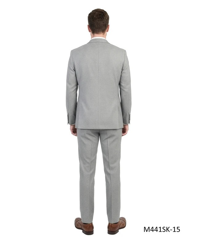 Light Grey Birdseye Peak Lapel 3 Piece Skinny Fit Men's Suit