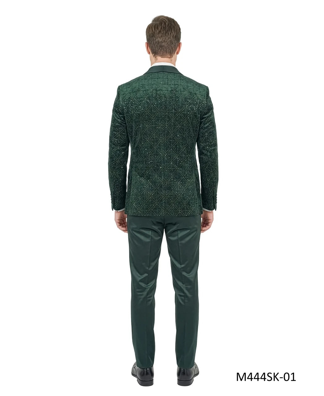 Hunter Green Velvet Sequin Satin Shawl Lapel 3 Piece Men's Fashion Suit