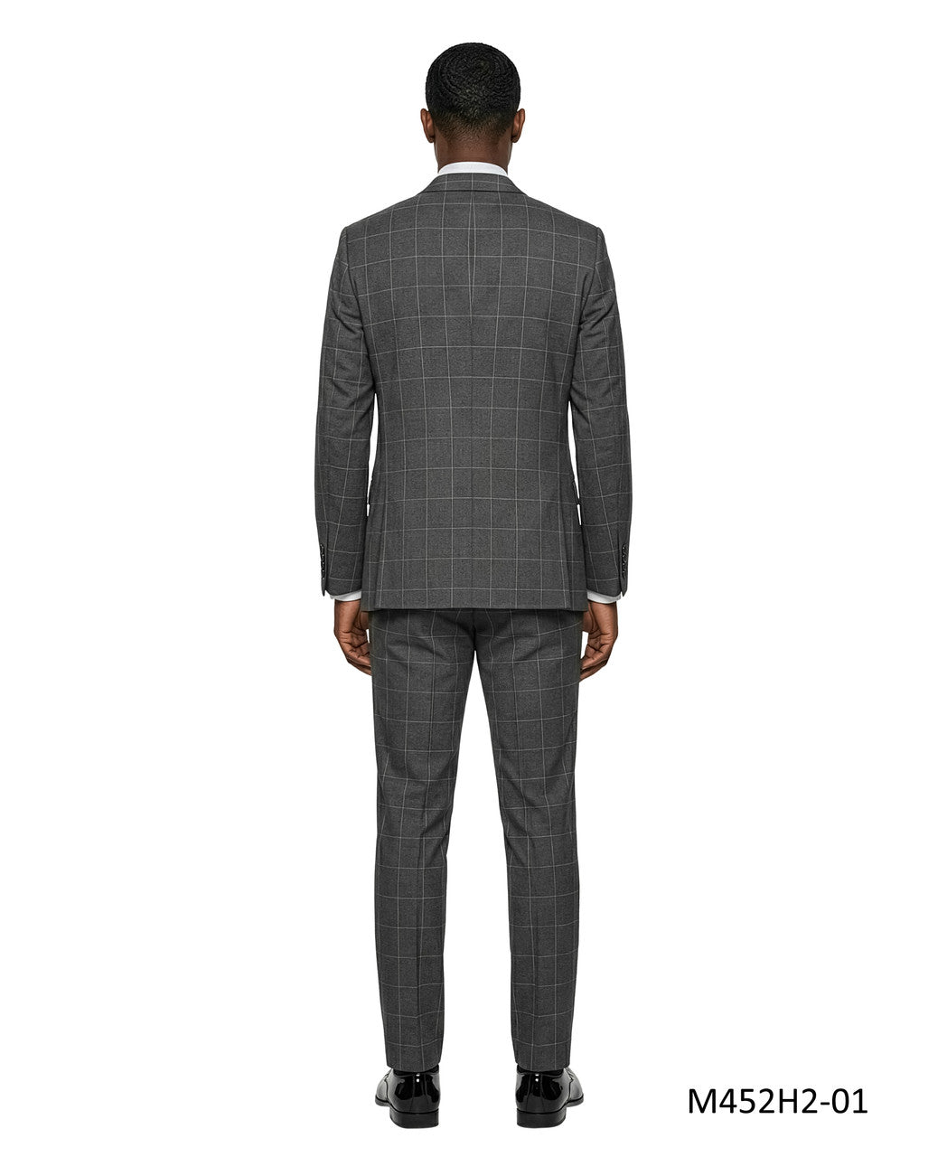 Dark Grey Windowpane Plaid Notch Lapel 3 Piece Men's Suit