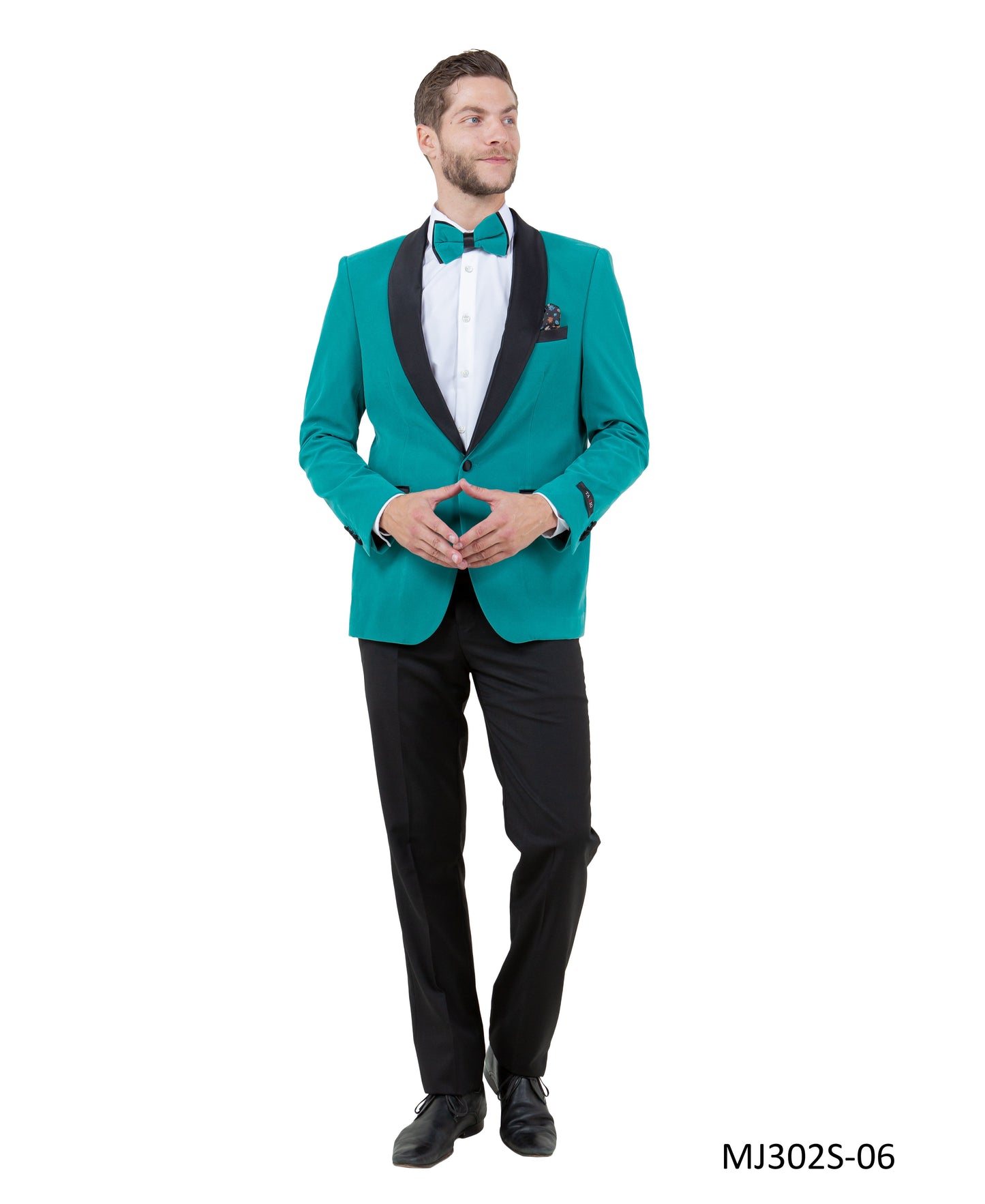 Teal Velvet Satin Shawl Lapel Slim Fit Tazzio Men's Jacket With Matching Bowtie