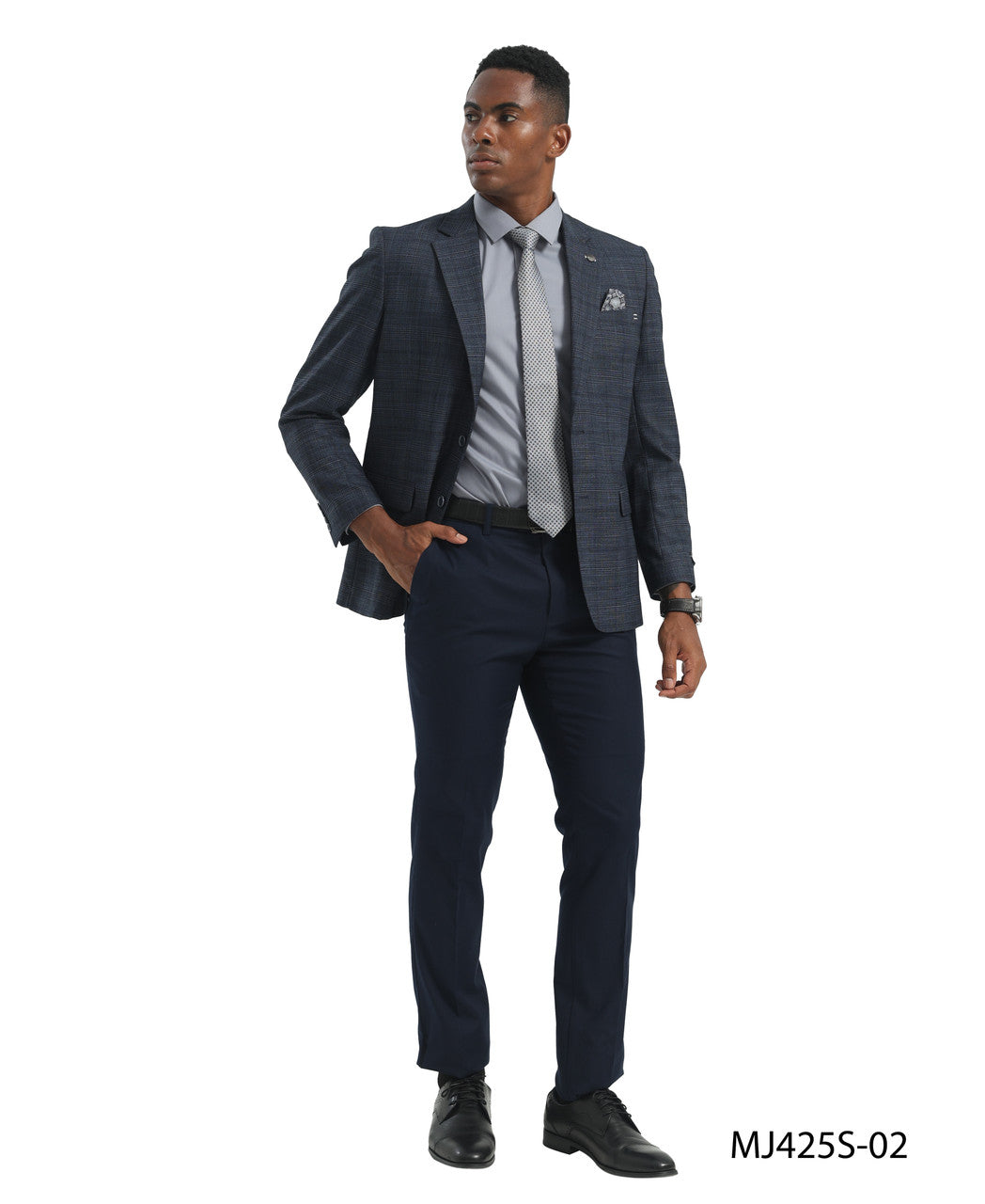 Navy Windowpane Notch Lapel Slim Fit Tazzio Men's Jacket