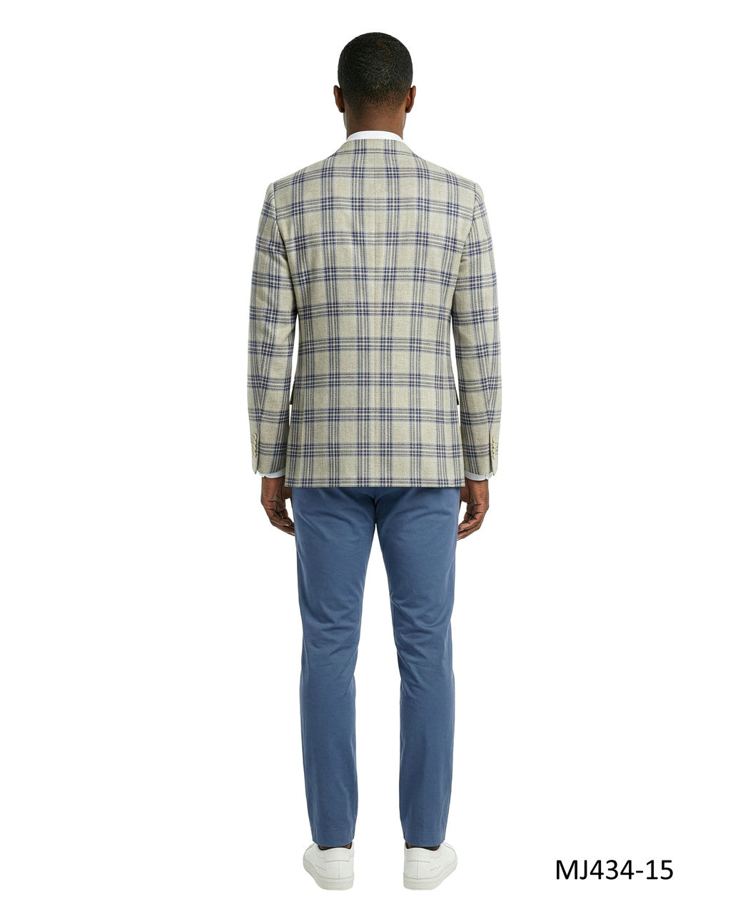 Grey / Blue Textured Glen Plaid Notch Lapel Nodern Fit Men's Jacket