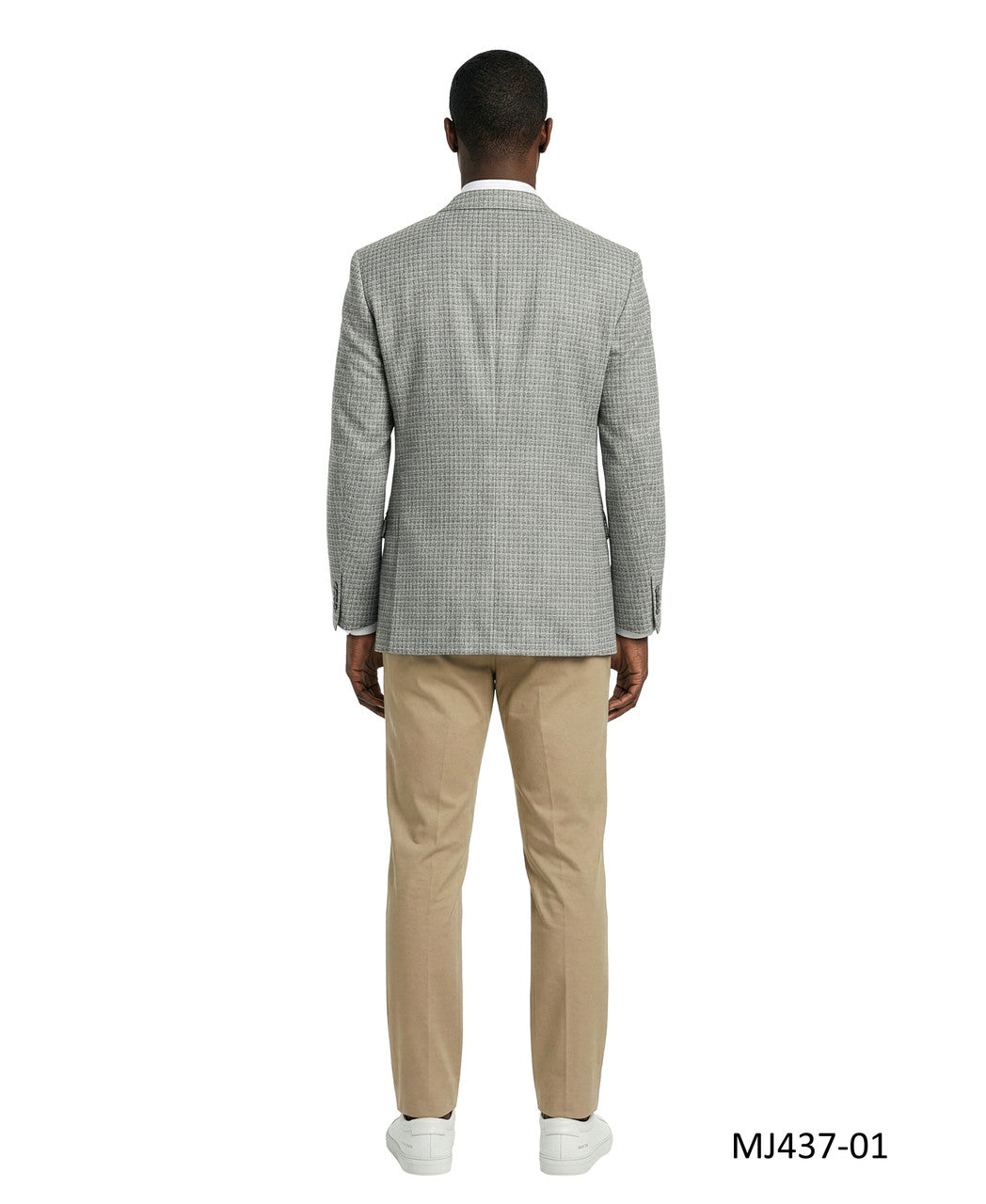Light Grey Checkered Textured Notch Lapel Modern Fit Men's Jacket