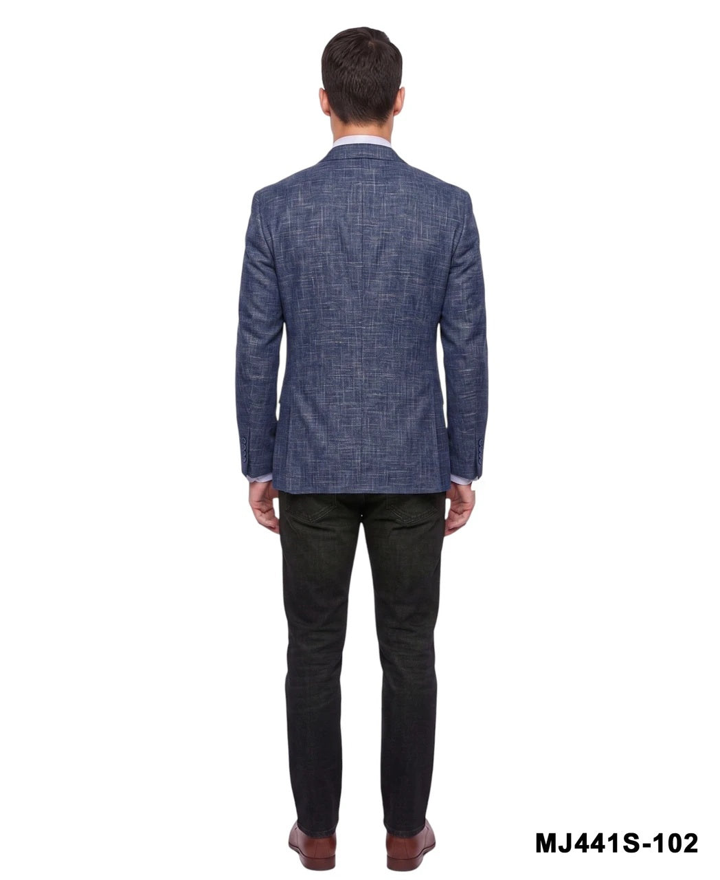Blue Hopsack Notch Lapel Slim Fit Men's Jacket