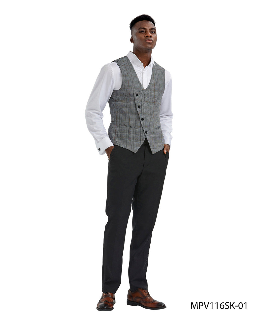 Black Plaid Double Breasted Vest Pants Tazzio Men's Set Elite Gentlemen Outfits LLC Black Plaid Double Breasted Vest Pants Tazzio Men's Set Elite Gentlemen Outfits LLC