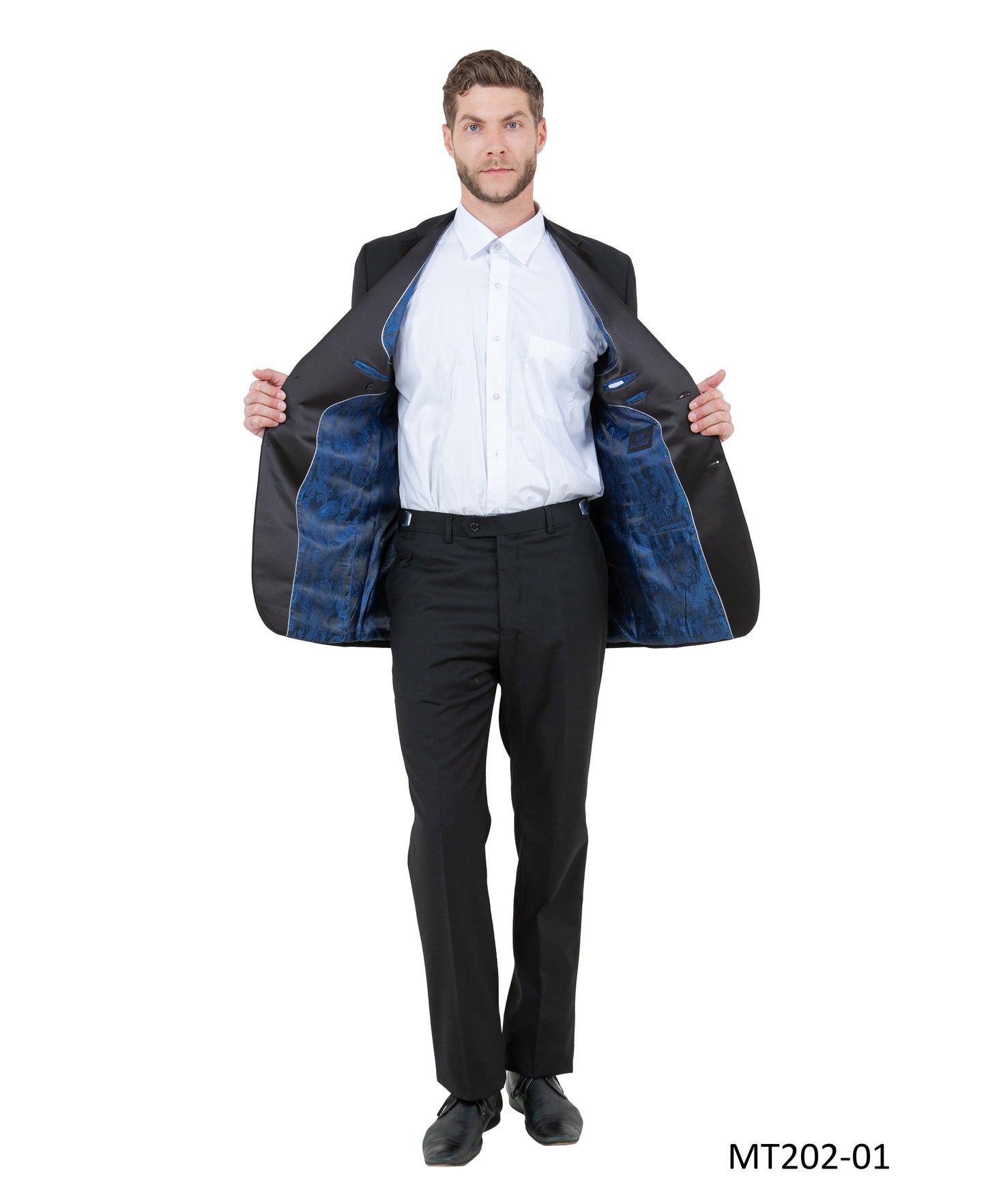 Black on Black Satin Notch Lapel Slim Fit 2 Piece Bryan Michaels Men's Tuxedo