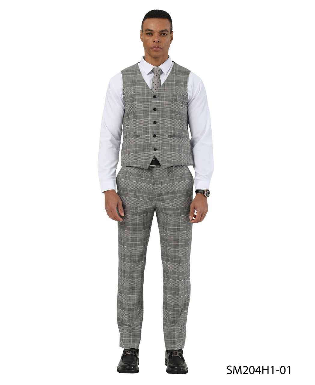 Light Gray Glen Plaid Notch Lapel 3 Piece Stacy Adams Men' Suit