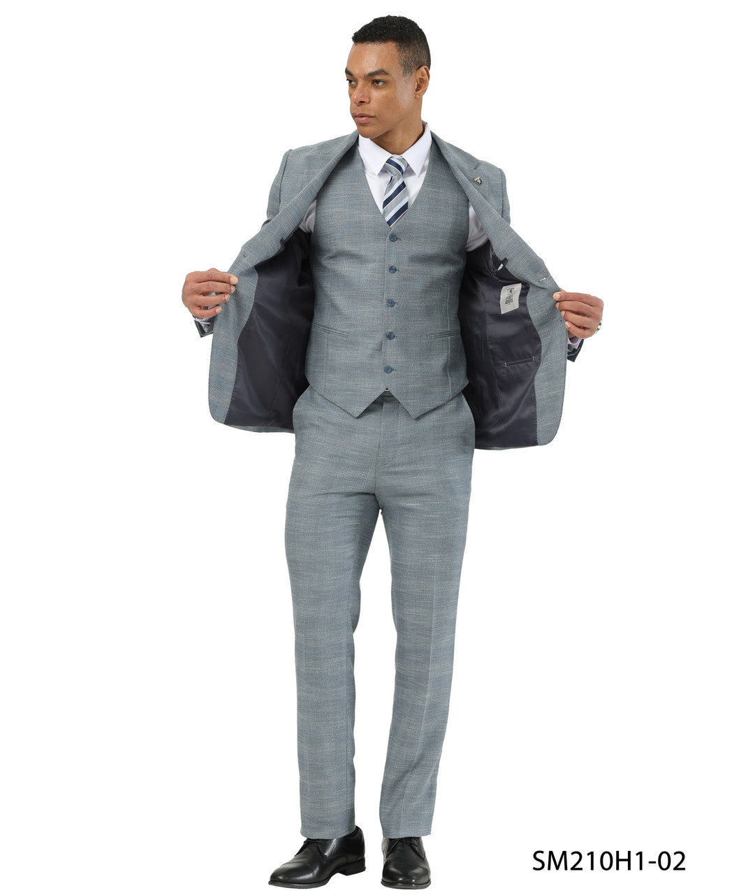 Blue Glen Plaid Notch Lapel 3 Piece Stacy Adams Men' Suit