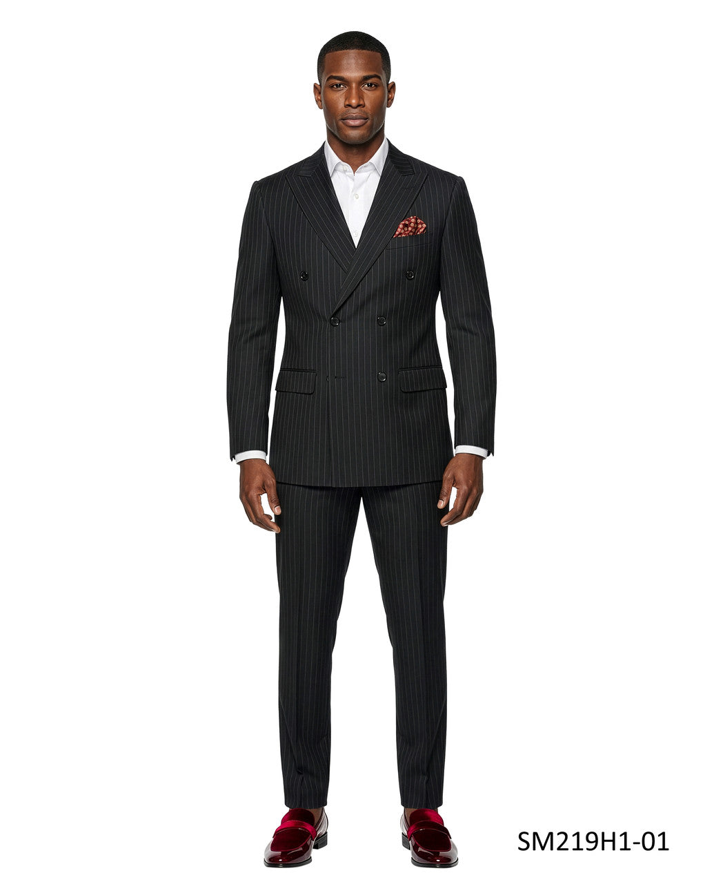 Black Double Breatsed Pinstripe Peak Lapel 2 Piece Stacy Adams