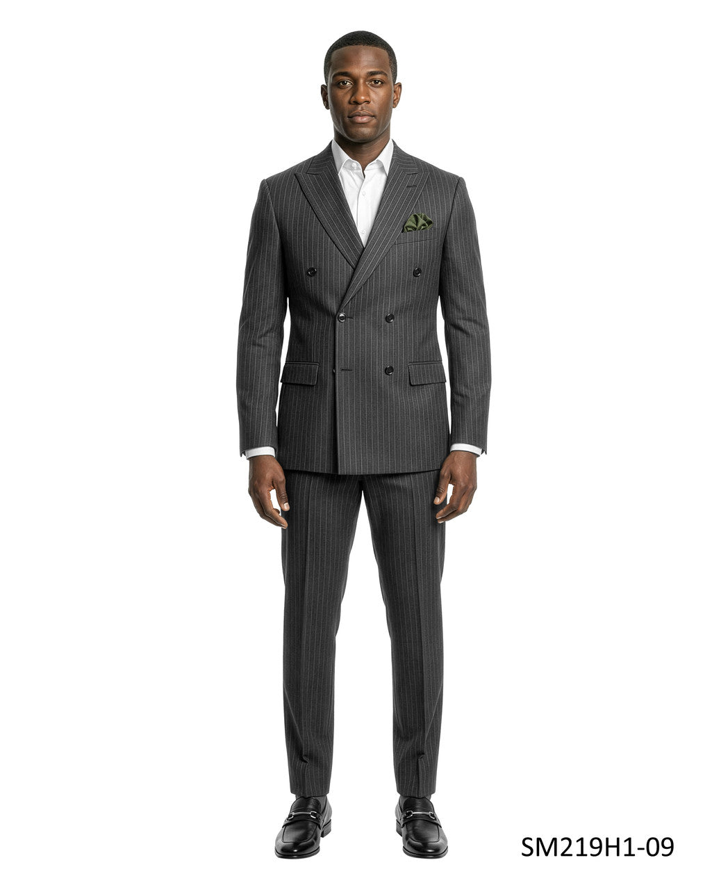 Charcoal Double Breatsed Pinstripe Peak Lapel 2 Piece Stacy Adams