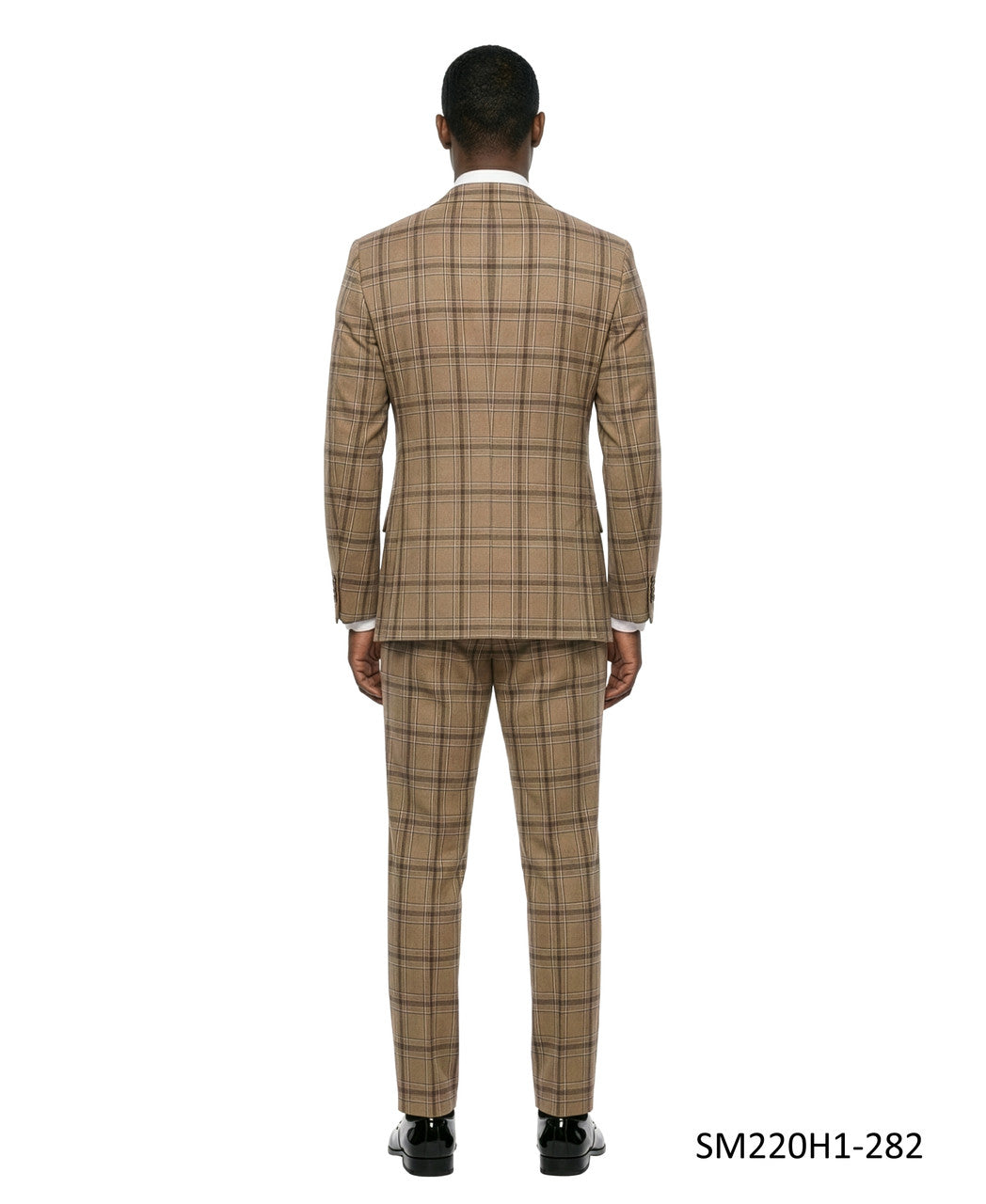 Tan Plaid Wide Peak Lapel 3 Piece Stacy Adams Men's Suit