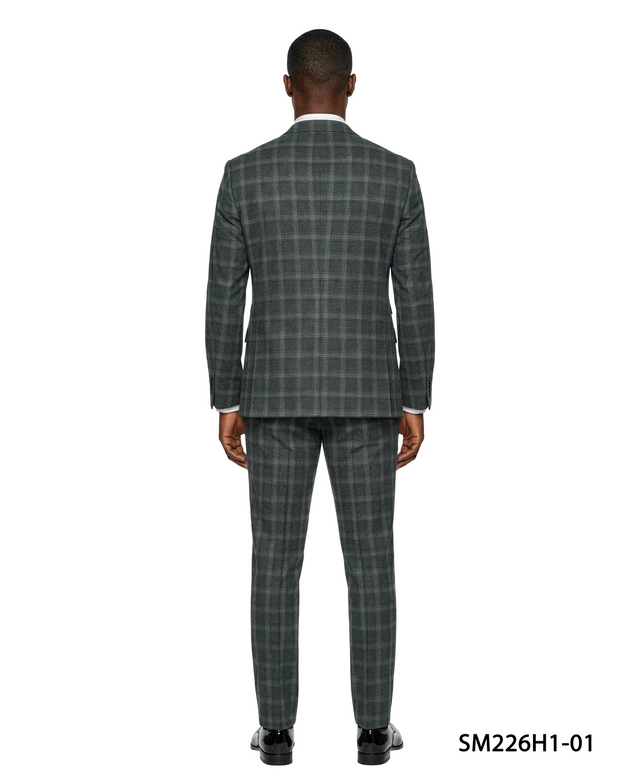 Dark Green Plaid Peak Lapel 3 Piece Stacy Adams Men's Suit