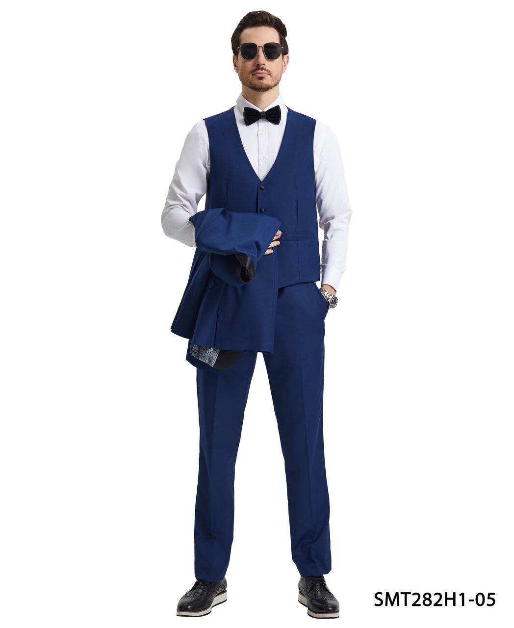 Indigo/Black Satin Shawl Lapel 3 Piece Stacy Adams Men's Hybrid Tuxedo