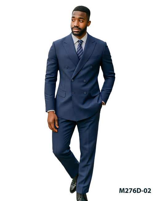 Solid Navy Notch Lapel Double Breasted 2 Piece Slim Fit Azzuro Men's Suit