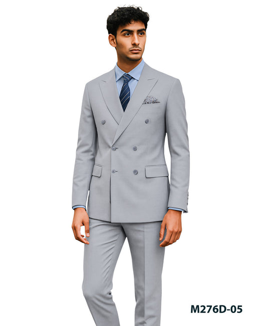 Solid Light Gray Notch Lapel Double Breasted 2 Piece Slim Fit Azzuro Men's Suit