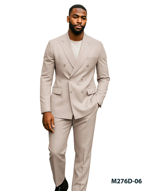 Solid Tan Notch Lapel Double Breasted 2 Piece Slim Fit Azzuro Men's Suit