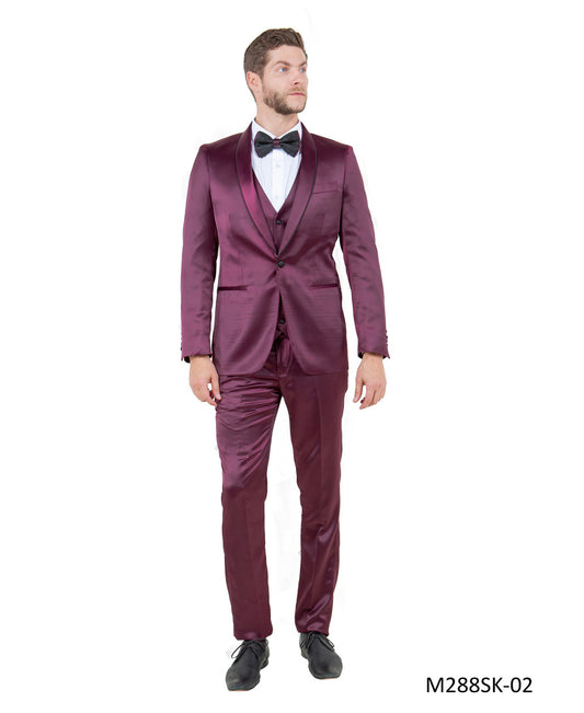 Satin Burgundy/Black w/ Shawl Linning Trim Lapel 3 Piece Fashion Men's Suit