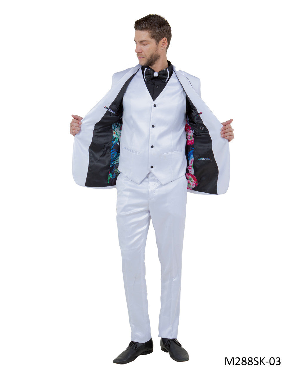 Satin White/Black w/ Shawl Linning Trim Lapel 3 Piece Fashion Men's Suit