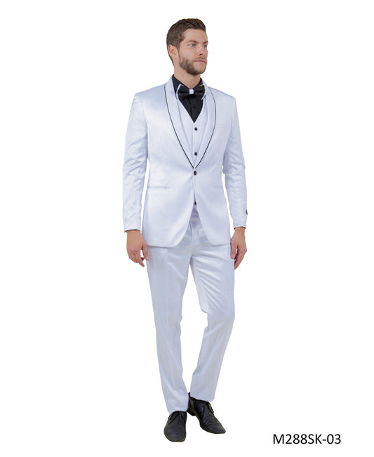 Satin White/Black w/ Shawl Linning Trim Lapel 3 Piece Fashion Men's Suit