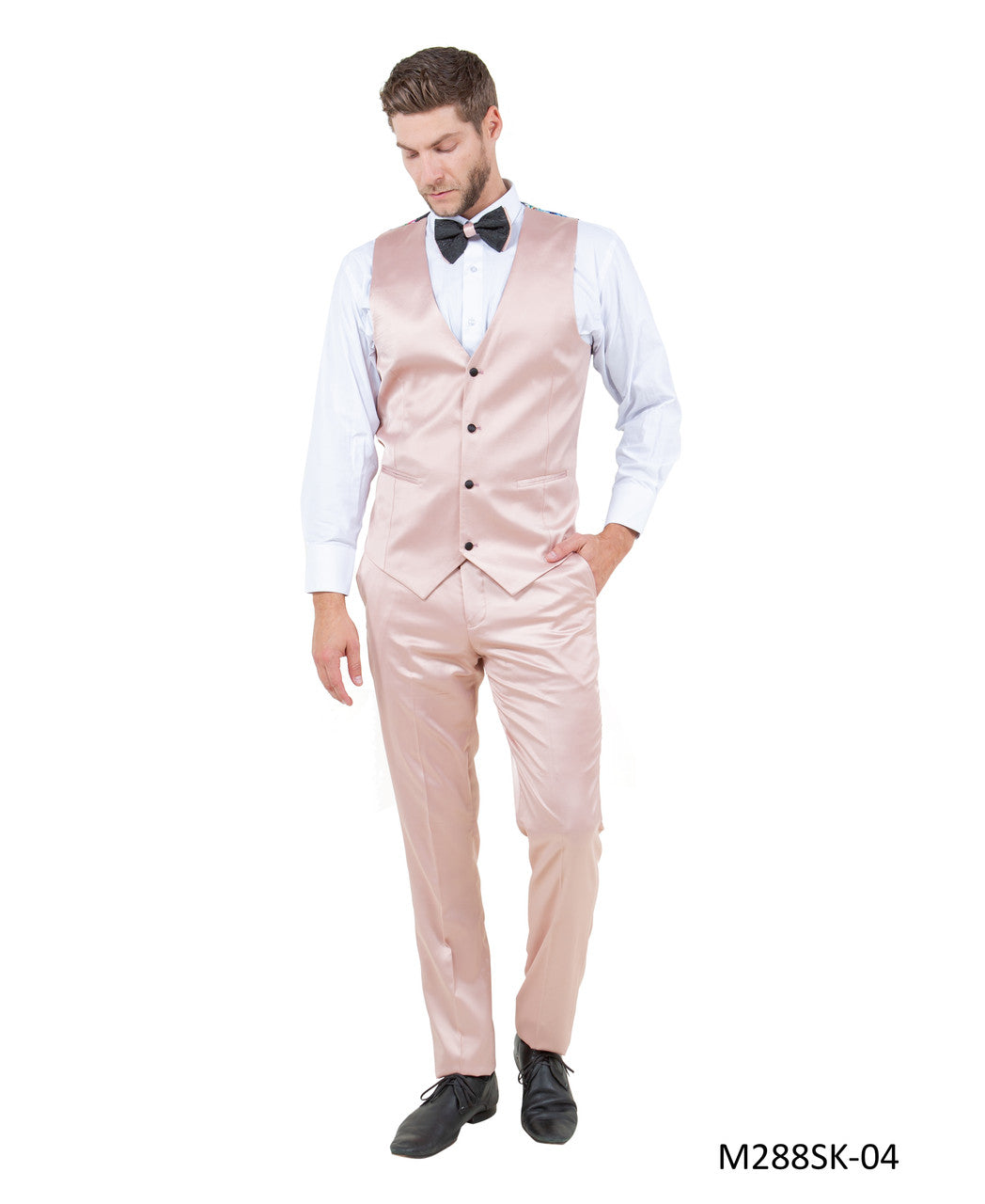Satin Rose/Black w/ Shawl Linning Trim Lapel 3 Piece Fashion Men's Suit