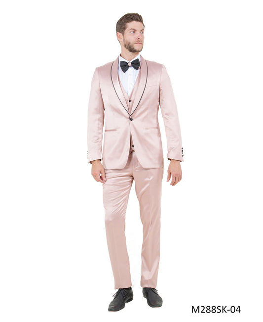 Satin Rose/Black w/ Shawl Linning Trim Lapel 3 Piece Fashion Men's Suit