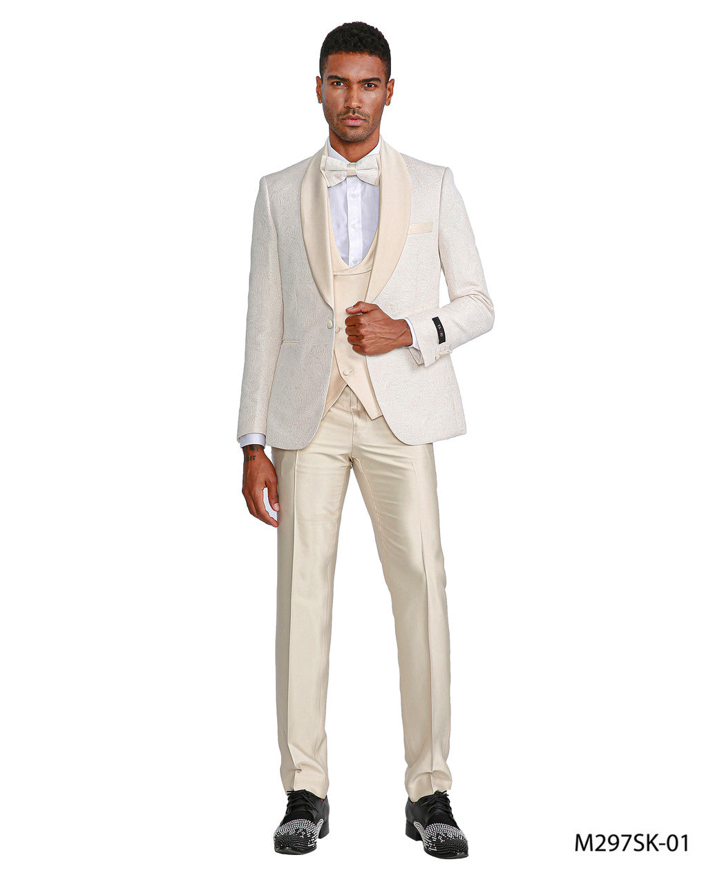 Ivory Paisley Satin Shawl Lapel 3 Piece Fashion Men's Suit