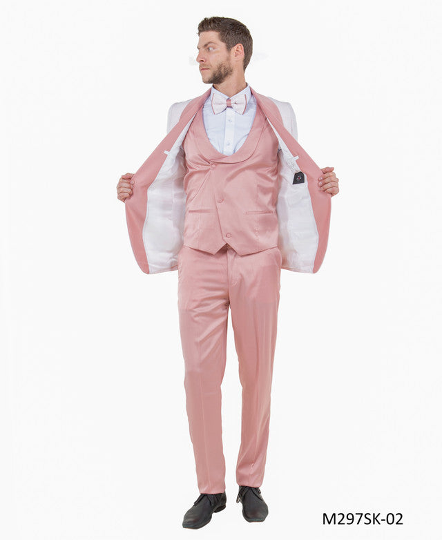 Pink Paisley Satin Shawl Lapel 3 Piece Fashion Men's Suit