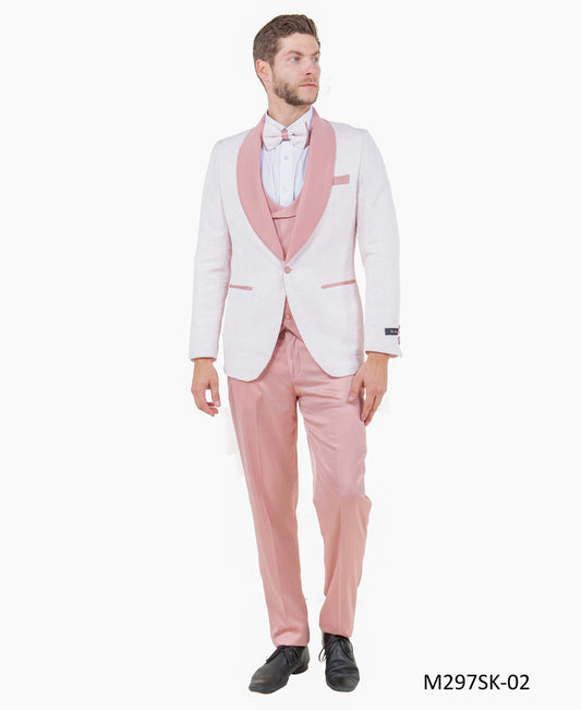 Pink Paisley Satin Shawl Lapel 3 Piece Fashion Men's Suit