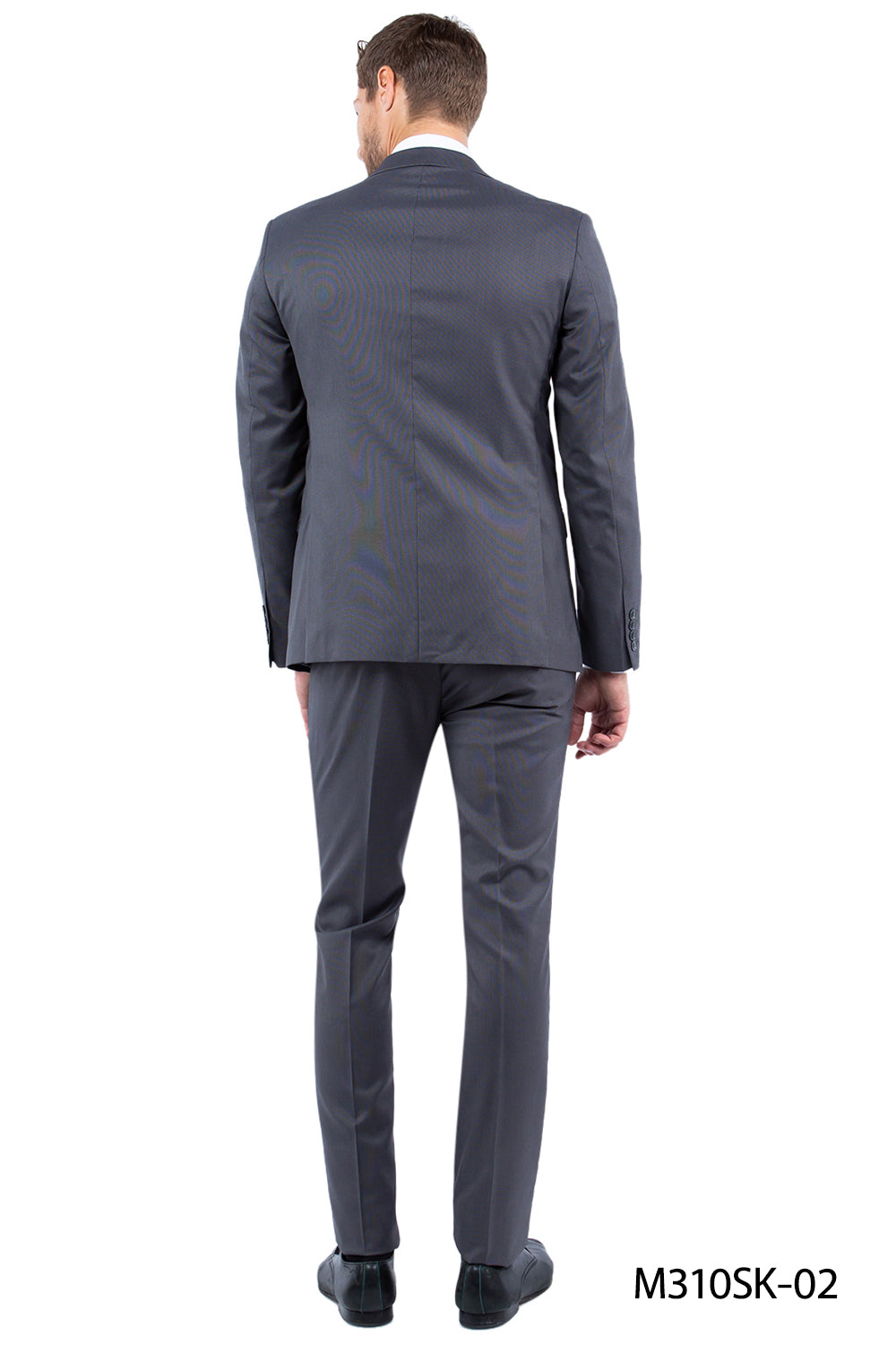 Solid Grey Nail Head Fabric Peak Lapel 3 Piece Hybrid Fit Sean Alexander Men's Suit