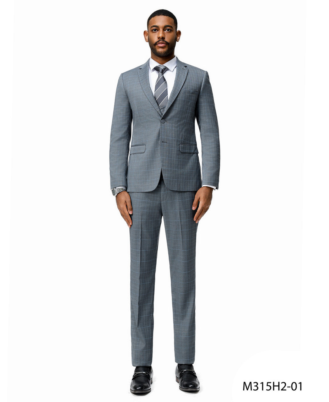 Grey Plaid Notch Lapel 3 Piece Hybrid Fit Sean Alexander Men's Suit