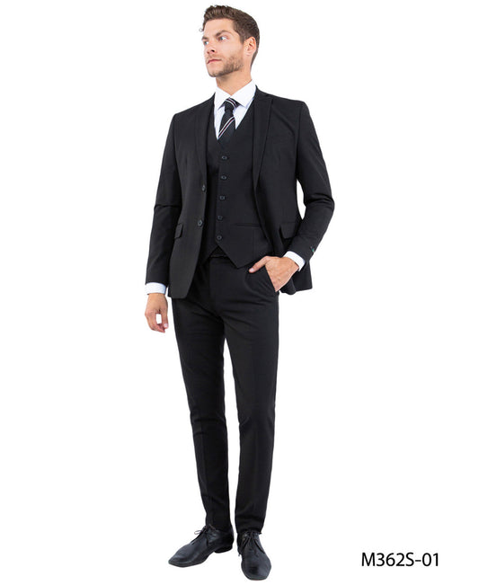 Premium Black Notch Lapel 3 Piece Slim Fit Zegarie Flex Men's Suit