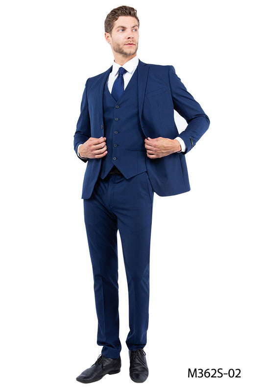Premium Navy Notch Lapel 3 Piece Slim Fit Zegarie Flex Men's Suit