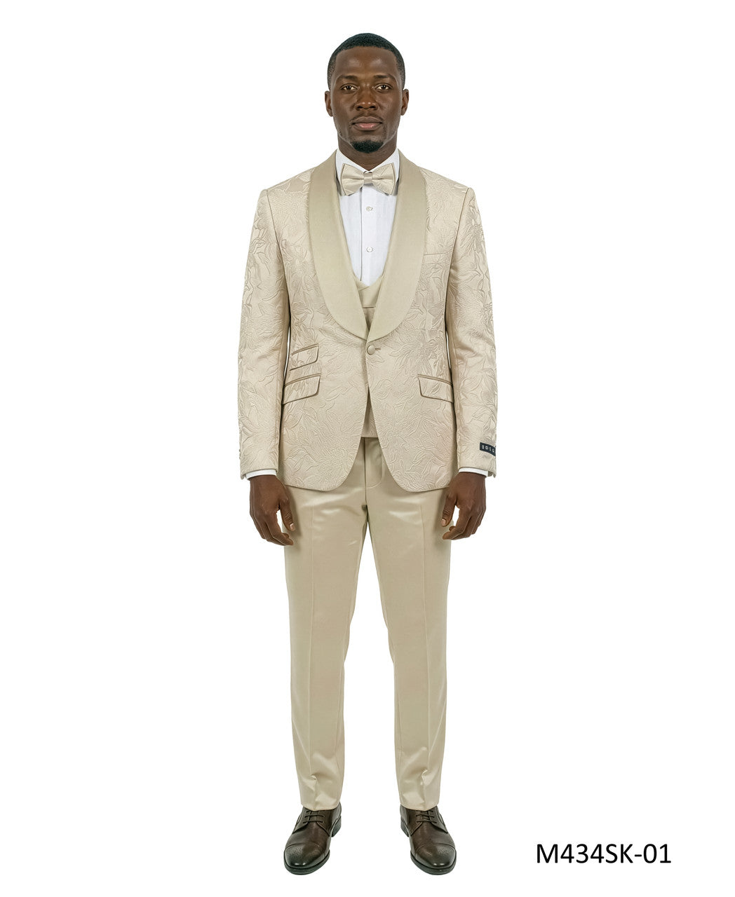 Champagne Jacquard Fabric Wide Satin Shawl Lapel 3 Piece Skinny Fit Fashion Men's Suit