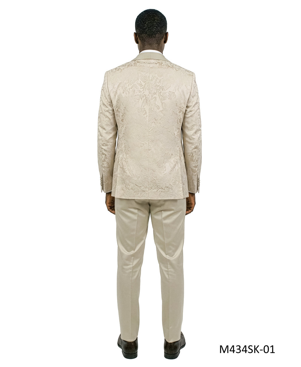 Champagne Jacquard Fabric Wide Satin Shawl Lapel 3 Piece Skinny Fit Fashion Men's Suit