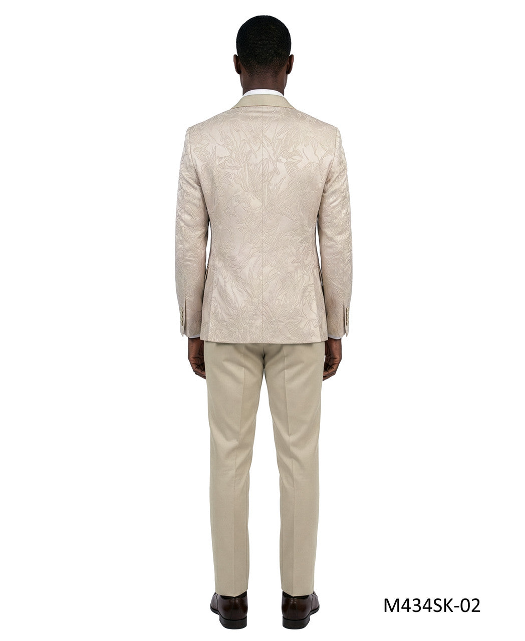 Beige Jacquard Fabric Wide Satin Shawl Lapel 3 Piece Skinny Fit Fashion Men's Suit