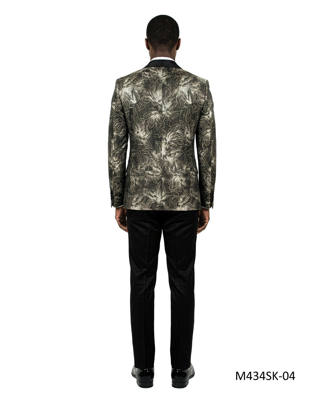 Black Jacquard Fabric Wide Satin Shawl Lapel 3 Piece Skinny Fit Fashion Men's Suit