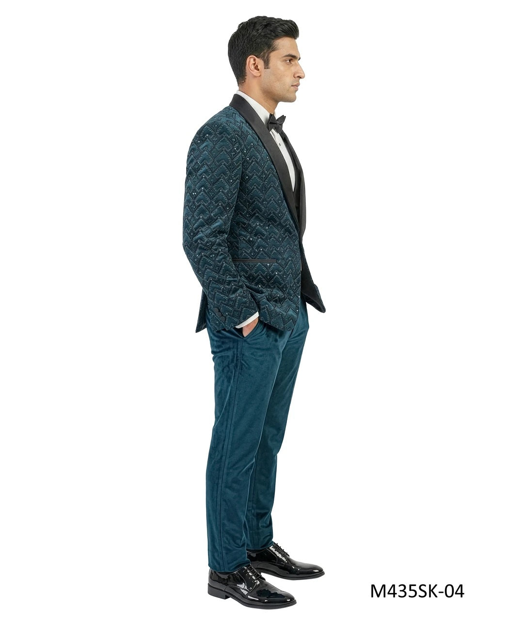 Teal Velvet Sequin Velvet Shawl Lapel 3 Piece Men's Fashion Suit