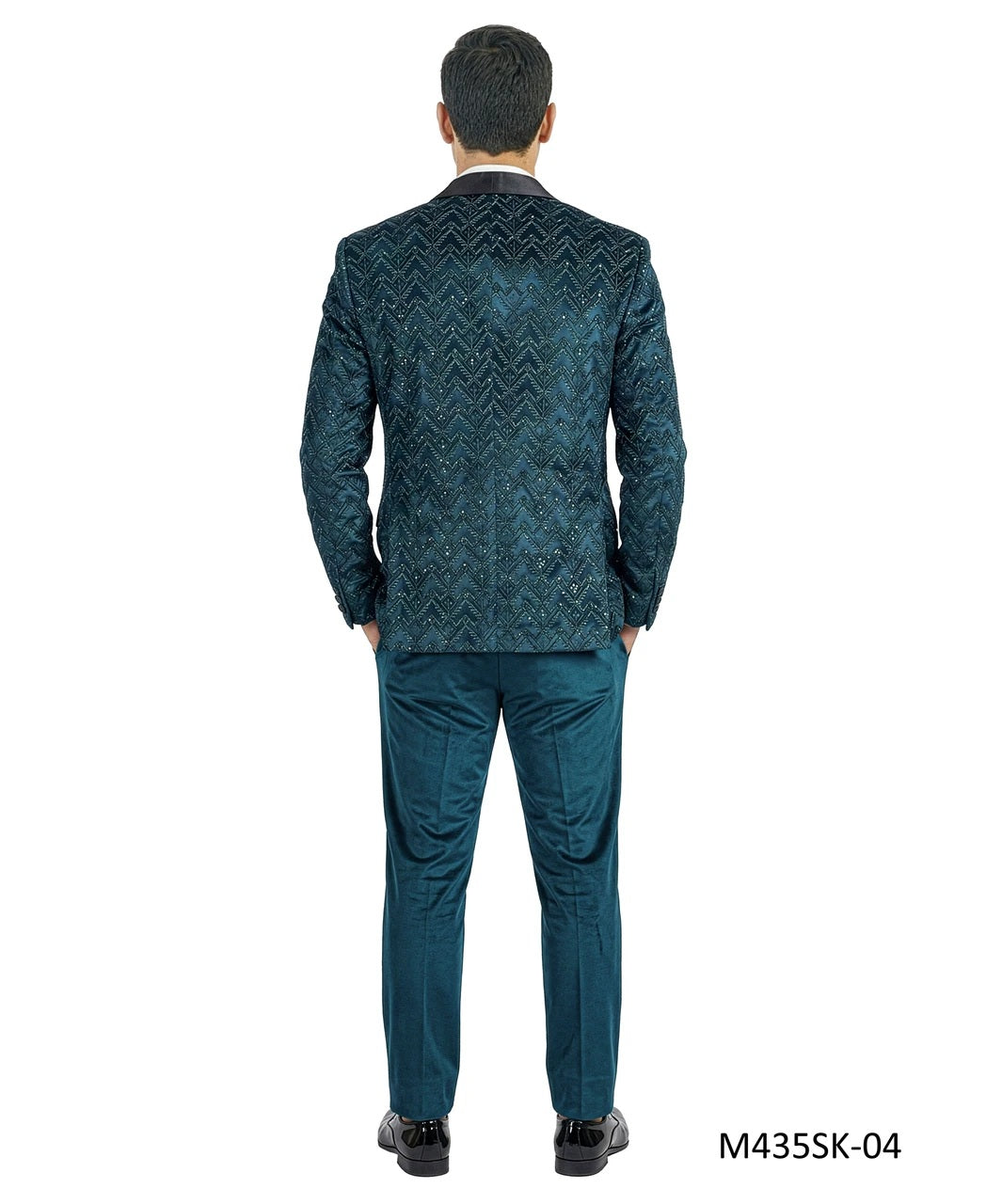 Teal Velvet Sequin Velvet Shawl Lapel 3 Piece Men's Fashion Suit