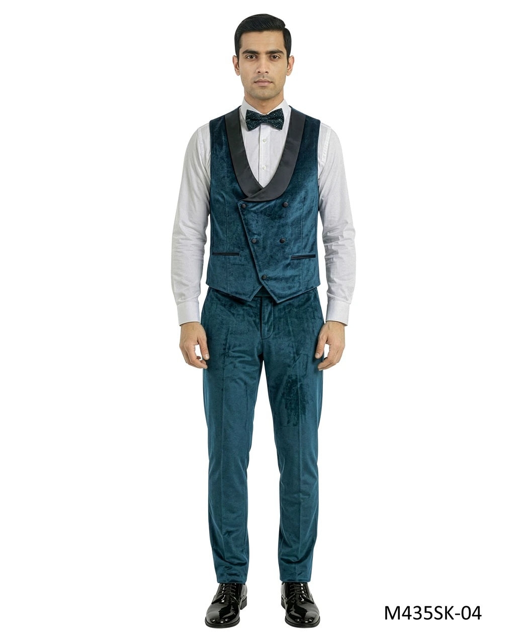 Teal Velvet Sequin Velvet Shawl Lapel 3 Piece Men's Fashion Suit