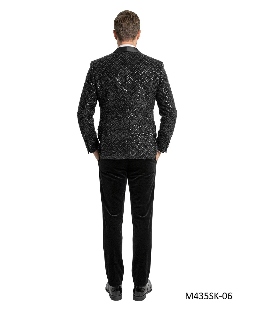 Black Velvet Sequin Velvet Shawl Lapel 3 Piece Men's Fashion Suit