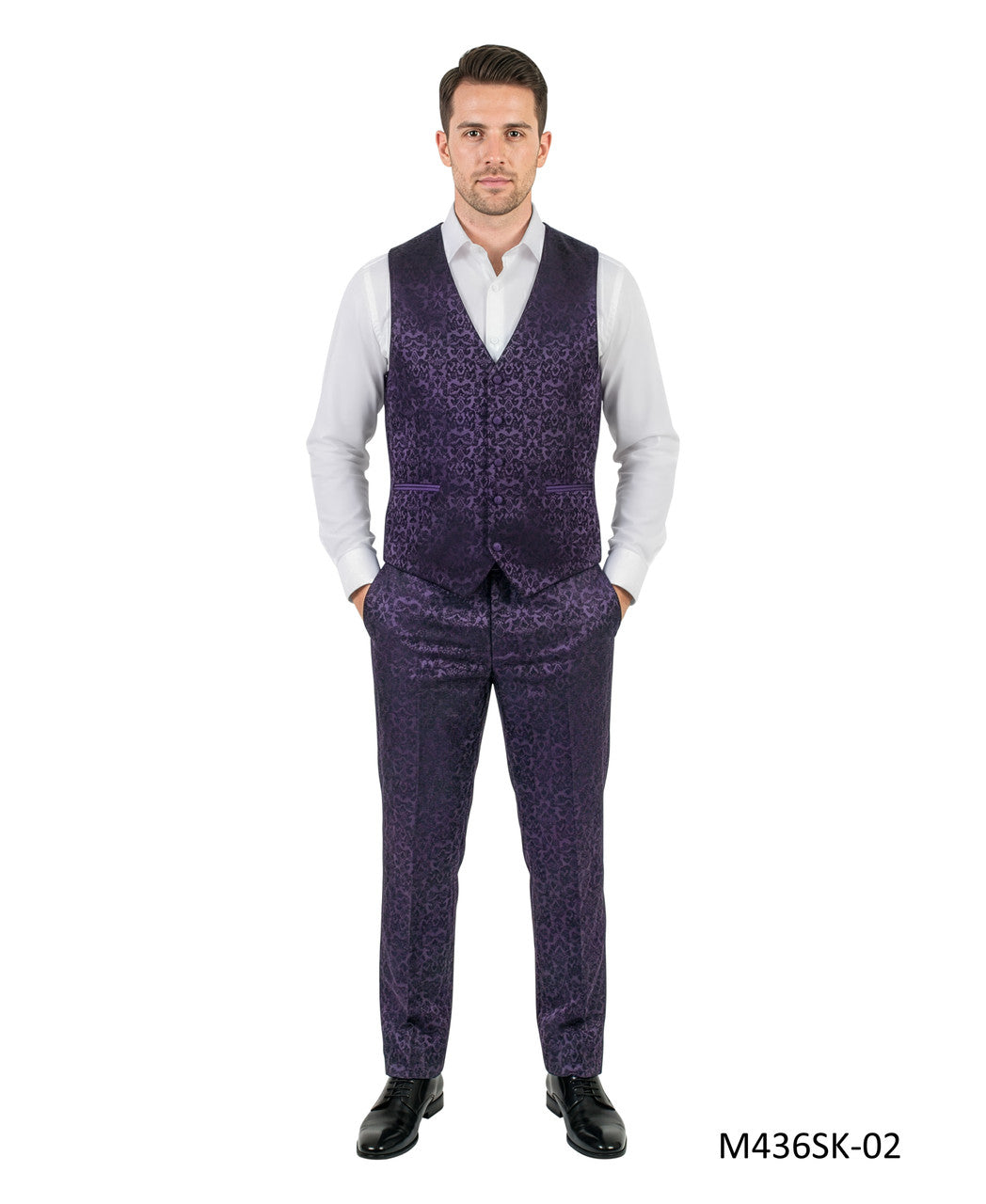 Purple Paisley Shawl Collar w/ Satin Piping 3 Piece Tazzio Men's Fashion Suit