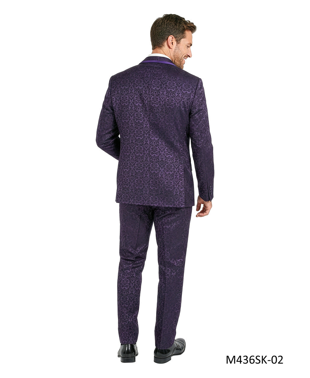 Purple Paisley Shawl Collar w/ Satin Piping 3 Piece Tazzio Men's Fashion Suit