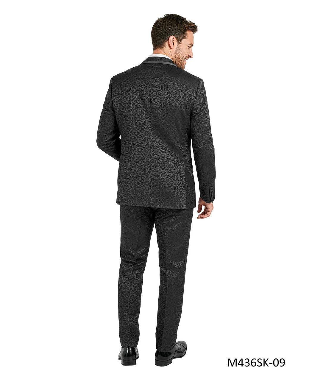 Black Paisley Shawl Collar w/ Satin Piping 3 Piece Tazzio Men's Fashion Suit