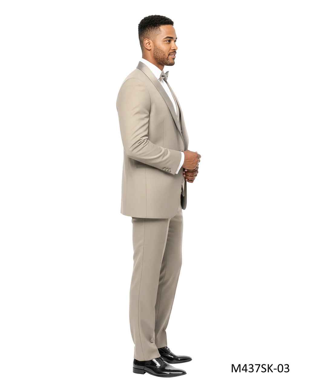 Solid Beige Wide Shawl Lapel 3 Piece Skinny Fit Men's Suit